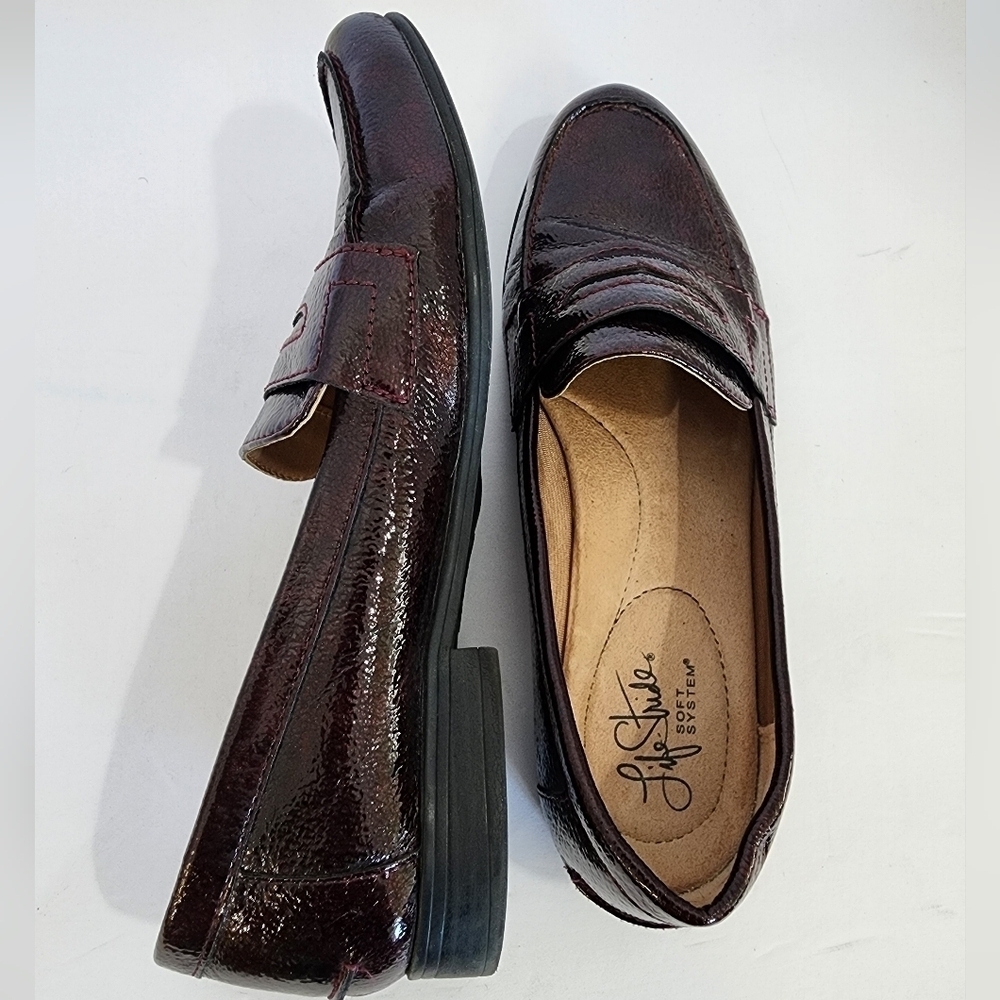 Life Stride Women's Burgundy High Shine Stylish Brown Loafers Soft Cushion, sz 8 - Picture 5 of 11